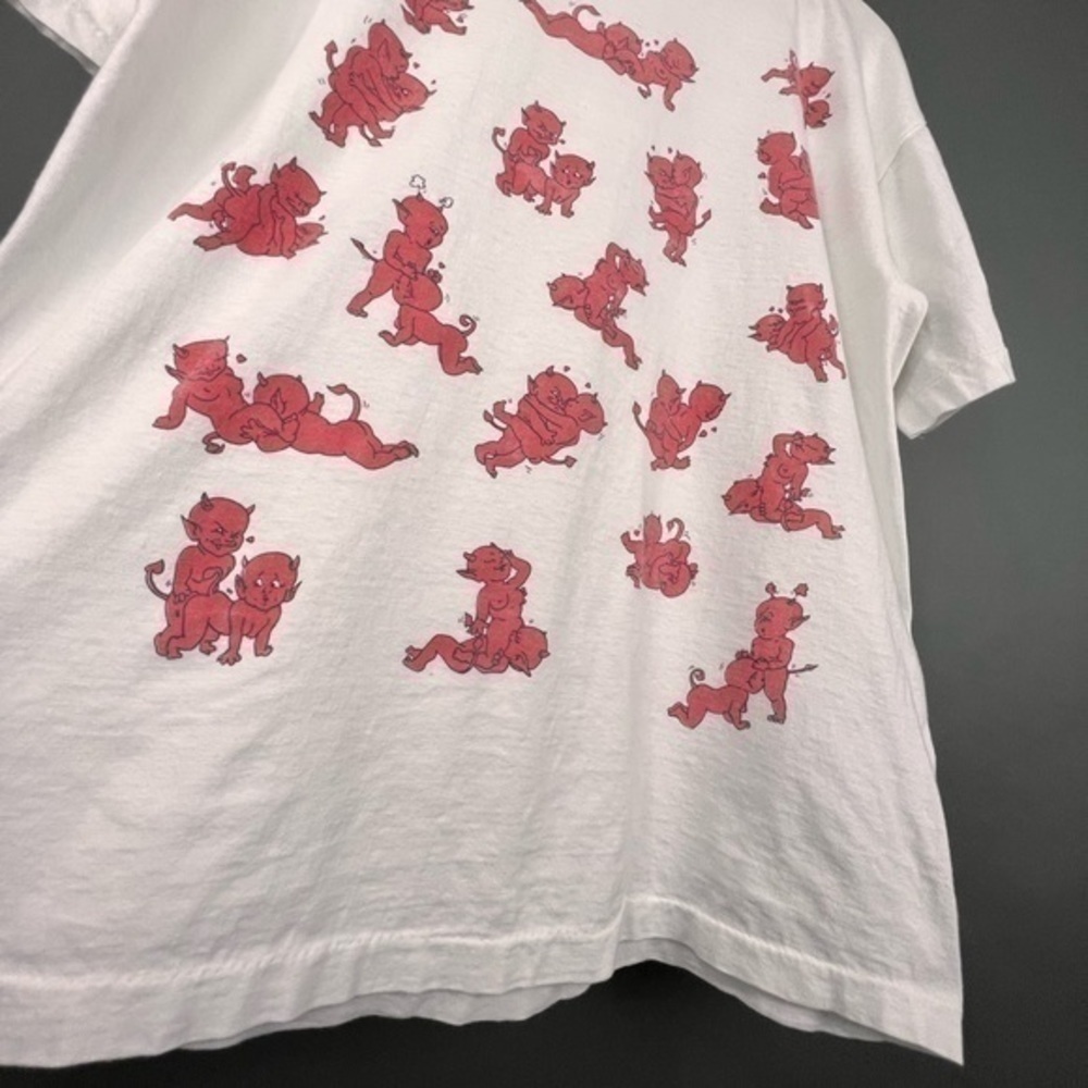 Vintage 1990s Devils Sex Positions All Over Print Demons Graphic White Tee XL 😜 - Picture 10 of 14